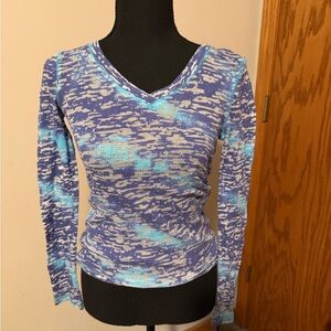 Energie Blue and White Patterned Long Sleeve Top